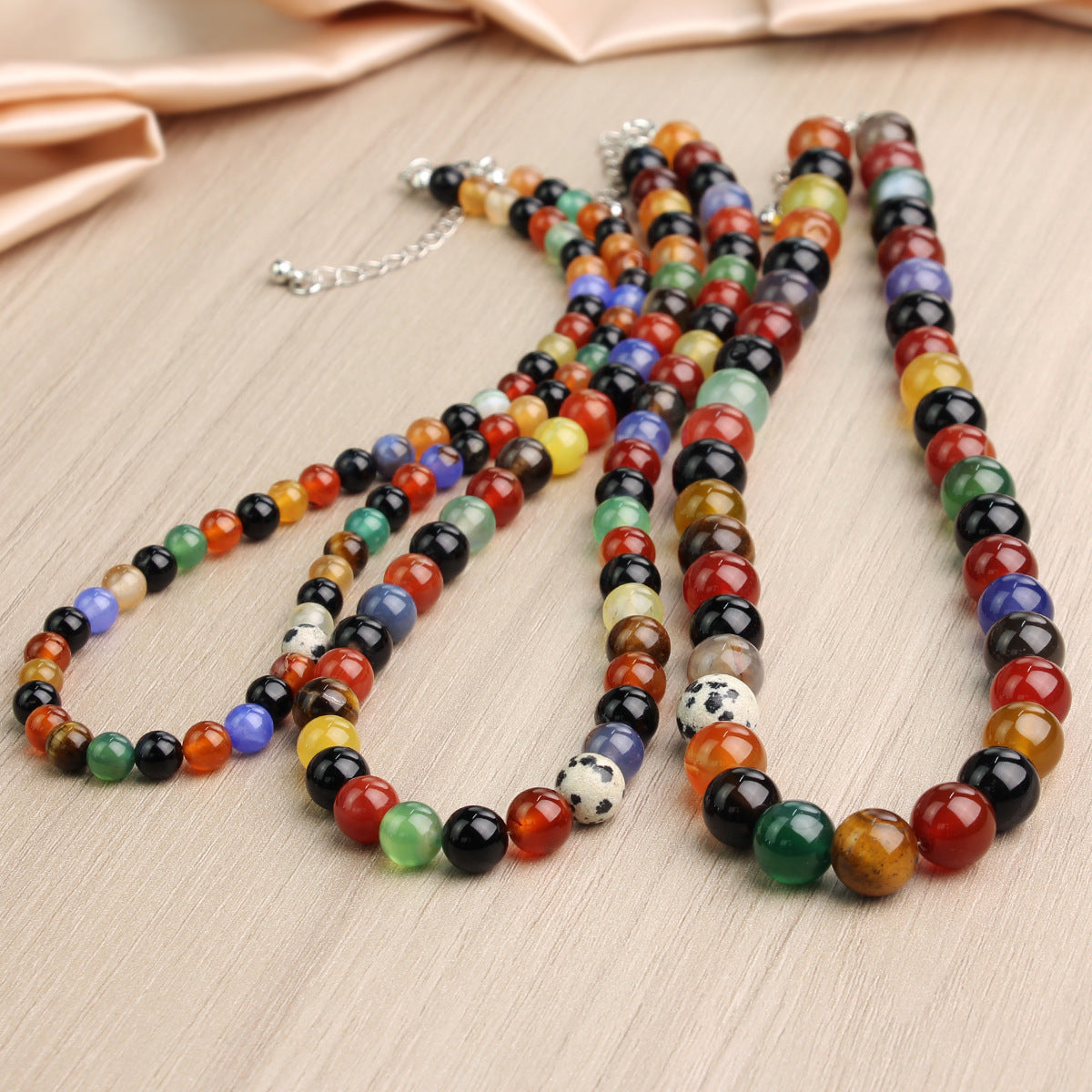 Wholesale  romantic universe planet niche colorful agate stone beaded necklace